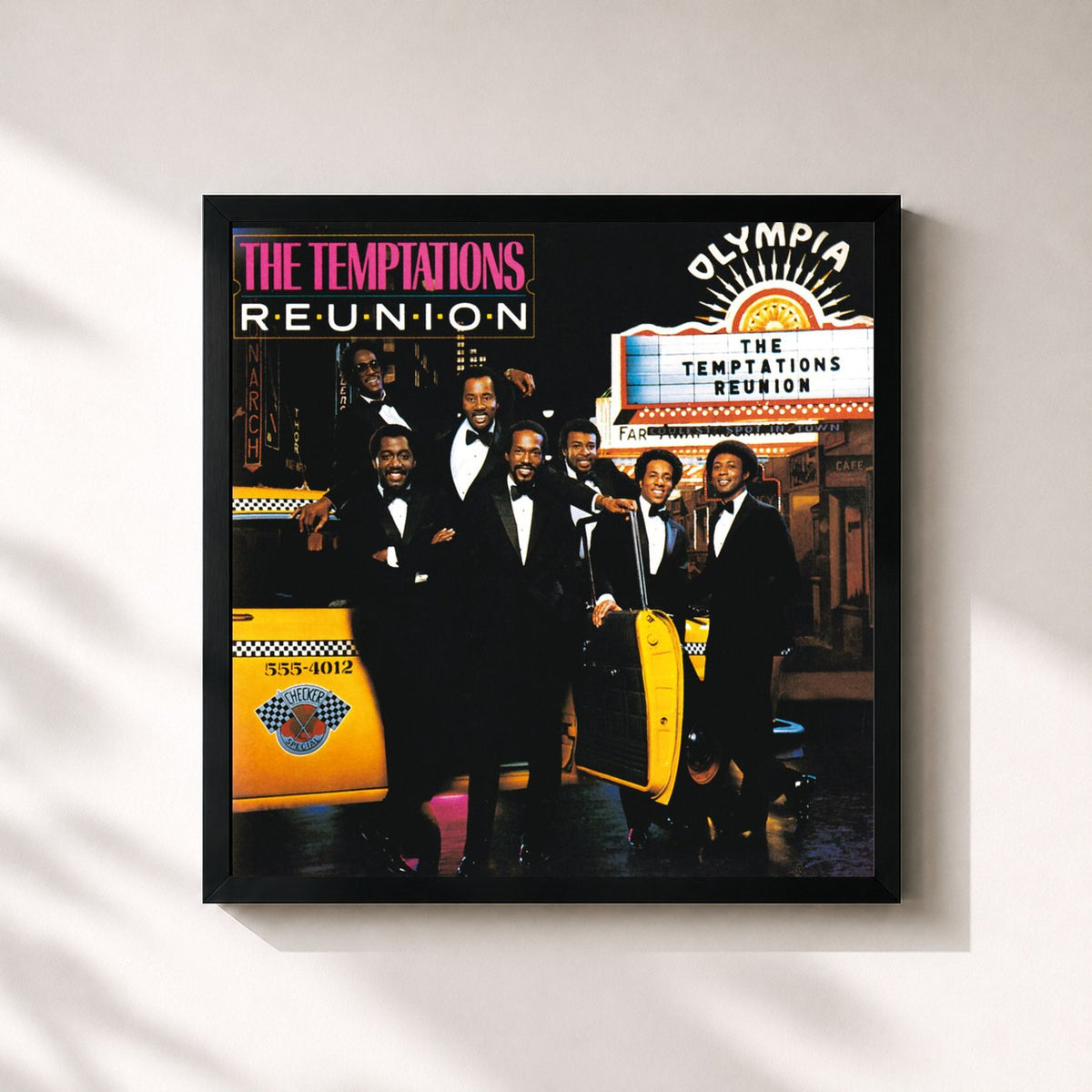 #noir Tableau carré de l'album Reunion de The Temptations, cadre noir 32x32 cm