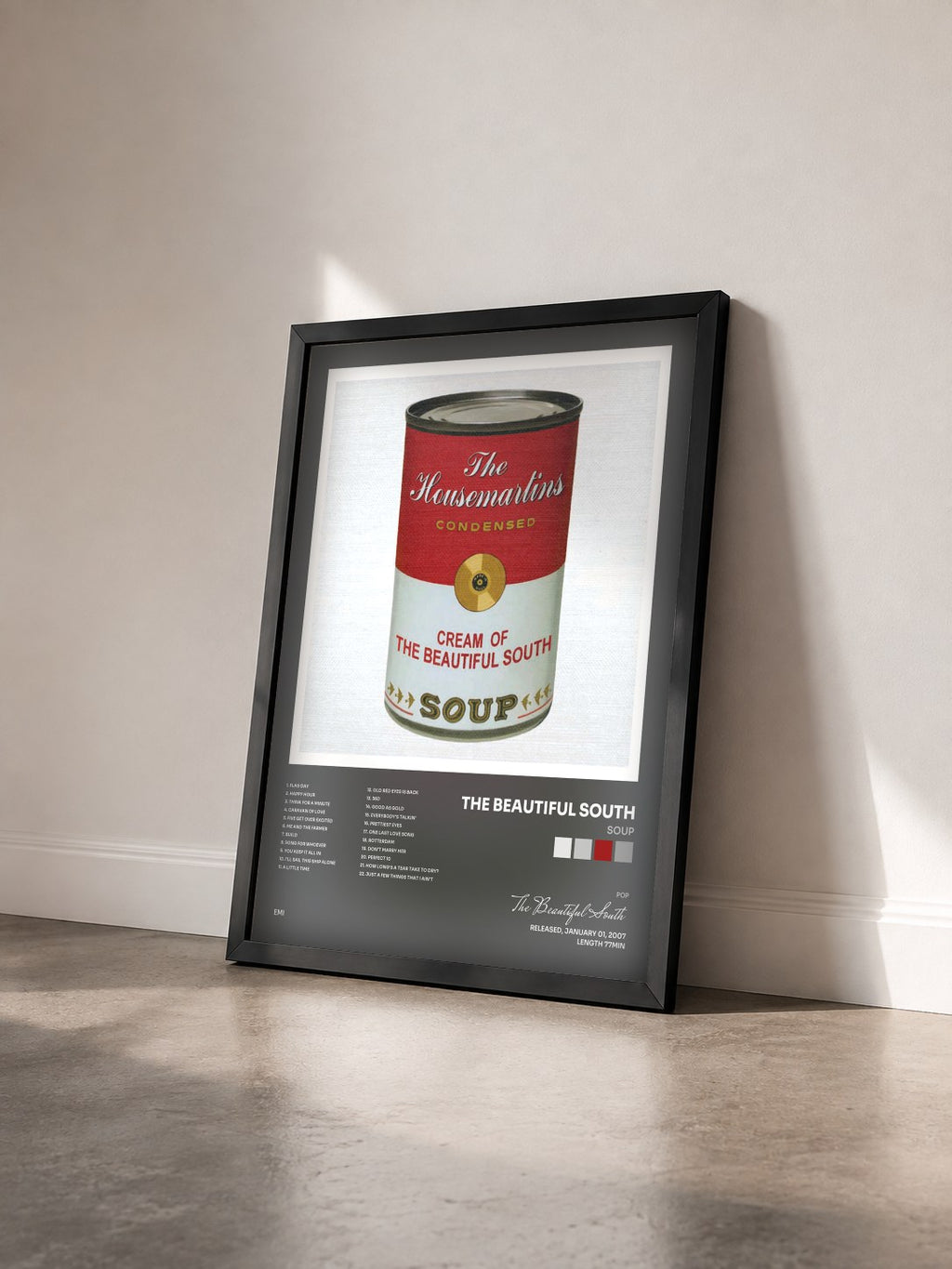 #noir Tableau de l'album Soup de The Beautiful South vu de trois quarts, cadre noir