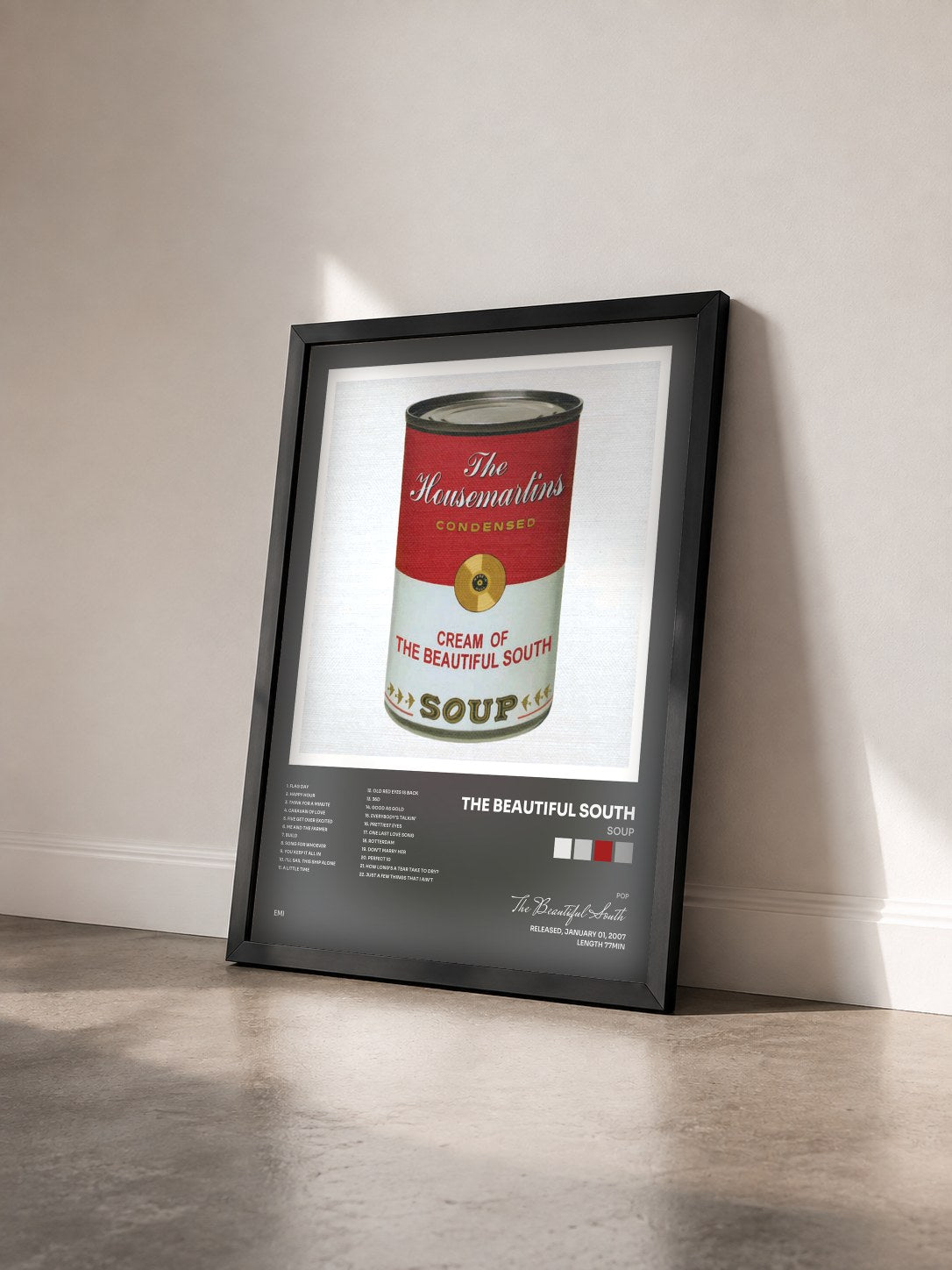 #noir Tableau de l'album Soup de The Beautiful South vu de trois quarts, cadre noir
