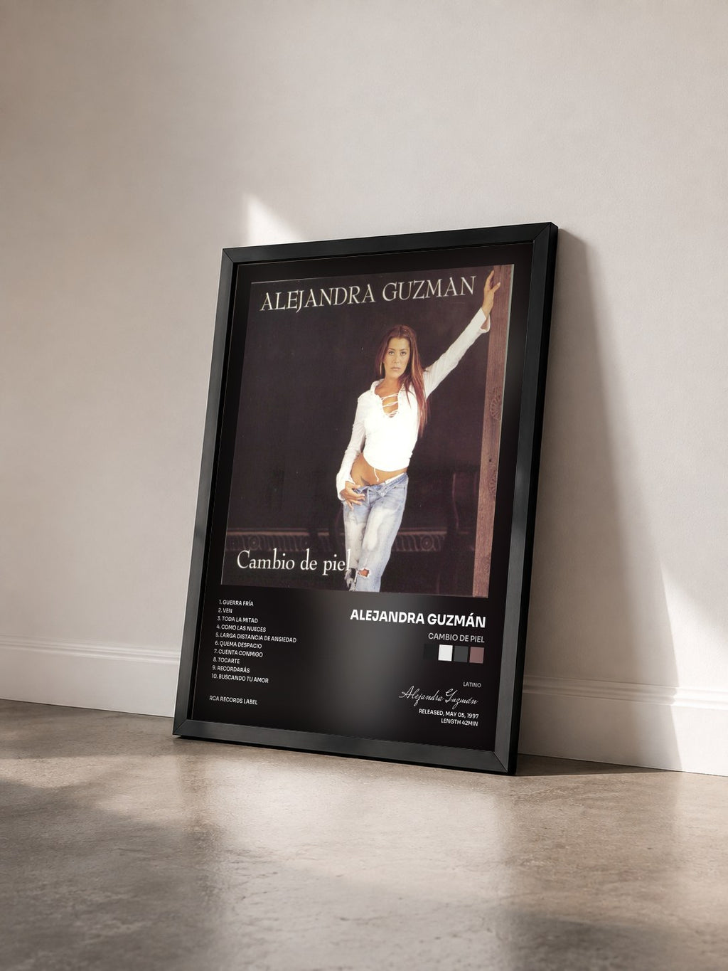 #noir Tableau de l'album Cambio De Piel de Alejandra Guzmán vu de trois quarts, cadre noir