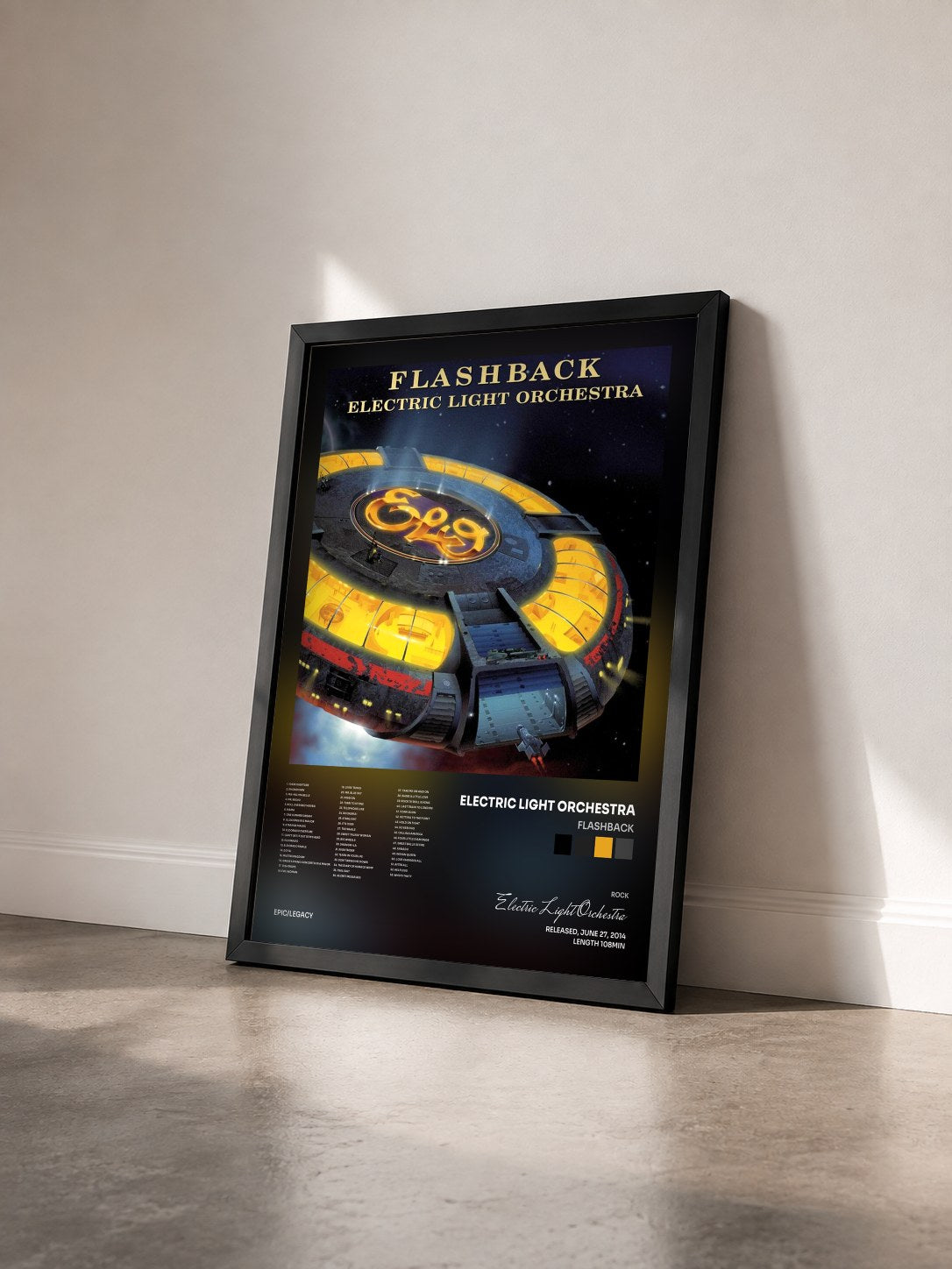 #noir Tableau de l'album Flashback de Electric Light Orchestra vu de trois quarts, cadre noir