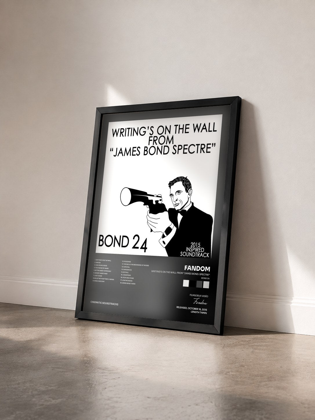 #noir Tableau de l'album Writing's on the Wall: From "James Bond: Spectre" (Bond 24) [2015 Inspired Soundtrack] de Fandom vu de trois quarts, cadre noir
