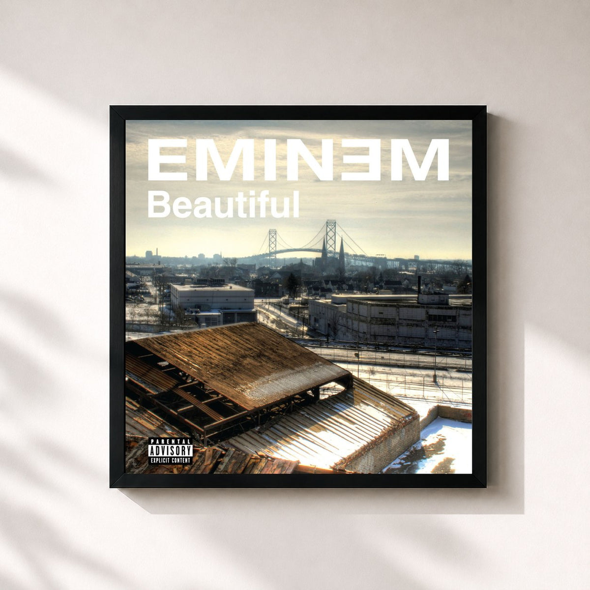 #noir Tableau carré de l'album Beautiful (International Version) de Eminem, cadre noir 32x32 cm