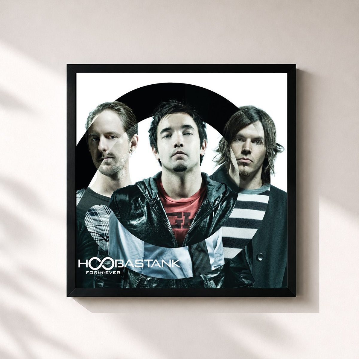 #noir Tableau carré de l'album For(N)ever de Hoobastank, cadre noir 32x32 cm