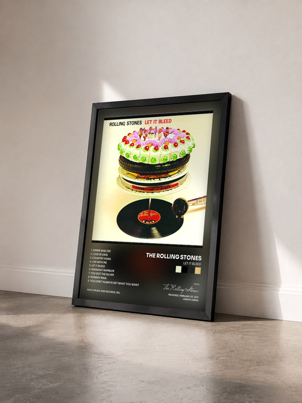 #noir Let It Bleed di The Rolling Stones in stampa incorniciata vista di tre quarti, cornice nera