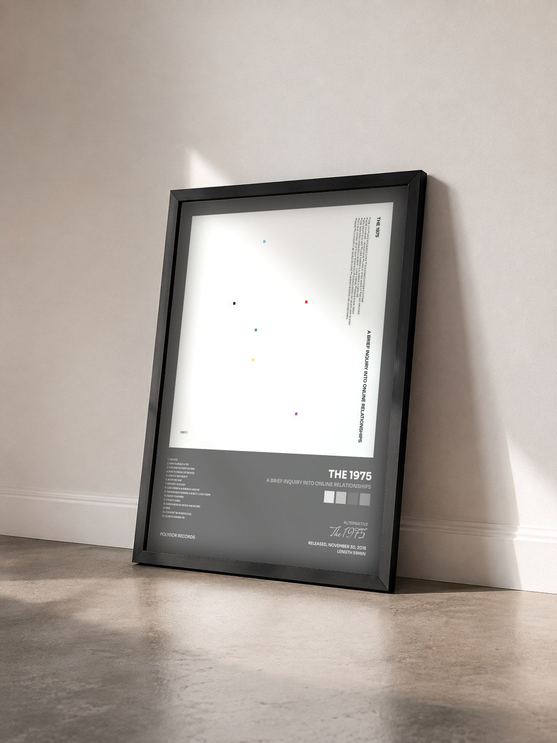 #noir Tableau de l'album A Brief Inquiry Into Online Relationships de The 1975 vu de trois quarts, cadre noir