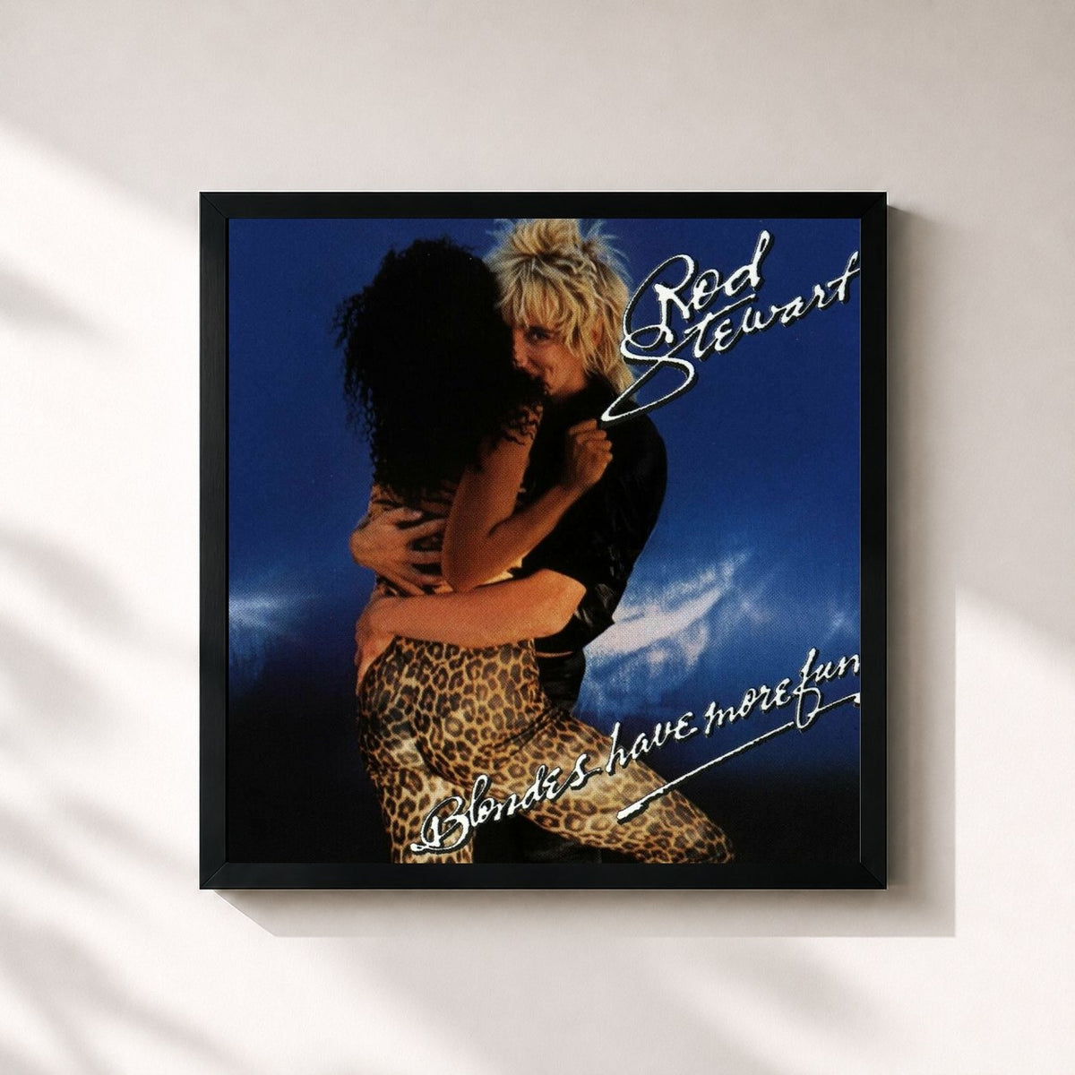 #noir Tableau carré de l'album Blondes Have More Fun de Rod Stewart, cadre noir 32x32 cm
