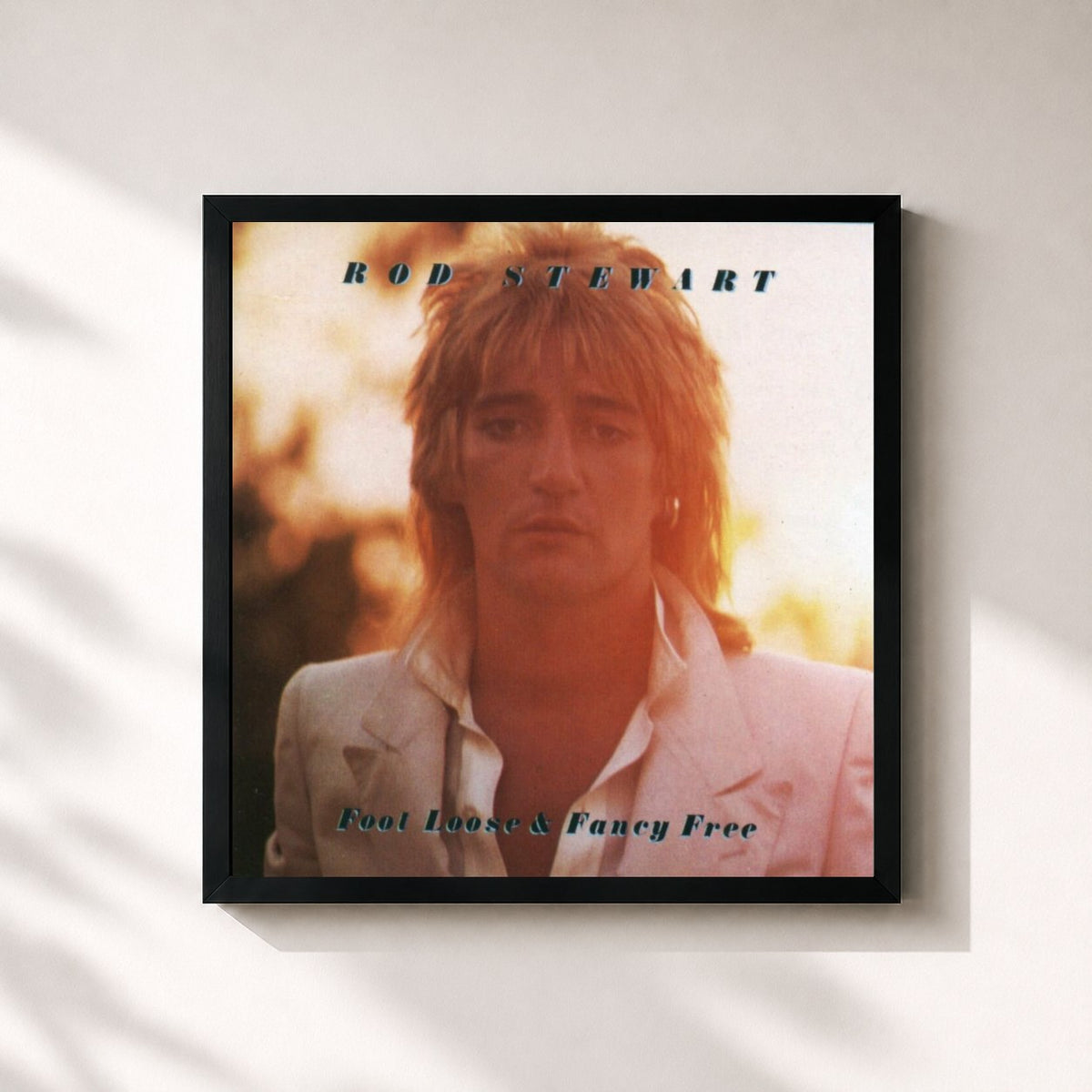 #noir Foot Loose & Fancy Free de Rod Stewart en lámina cuadrada enmarcada, marco negro de 32x32 cm