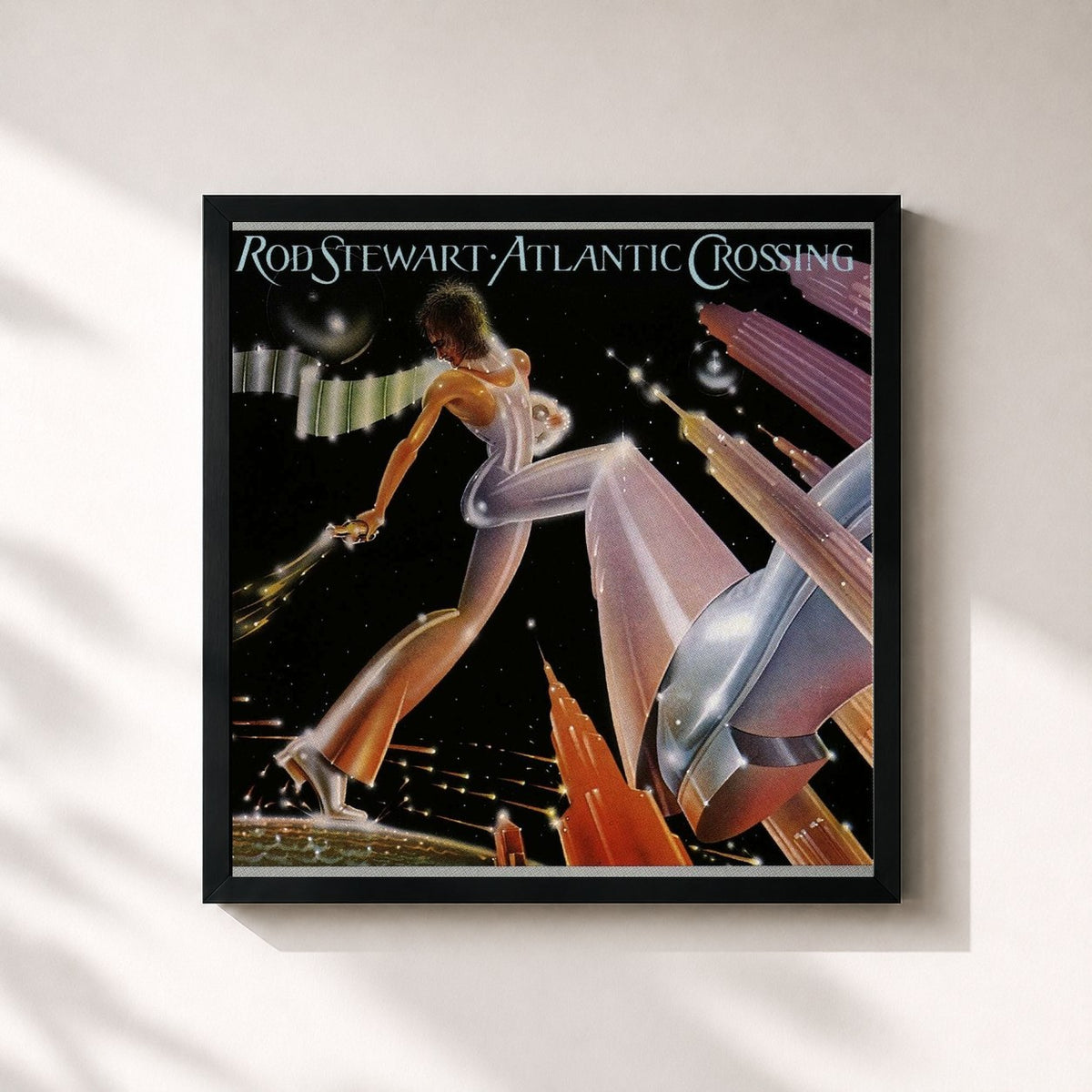 #noir Atlantic Crossing de Rod Stewart en lámina cuadrada enmarcada, marco negro de 32x32 cm