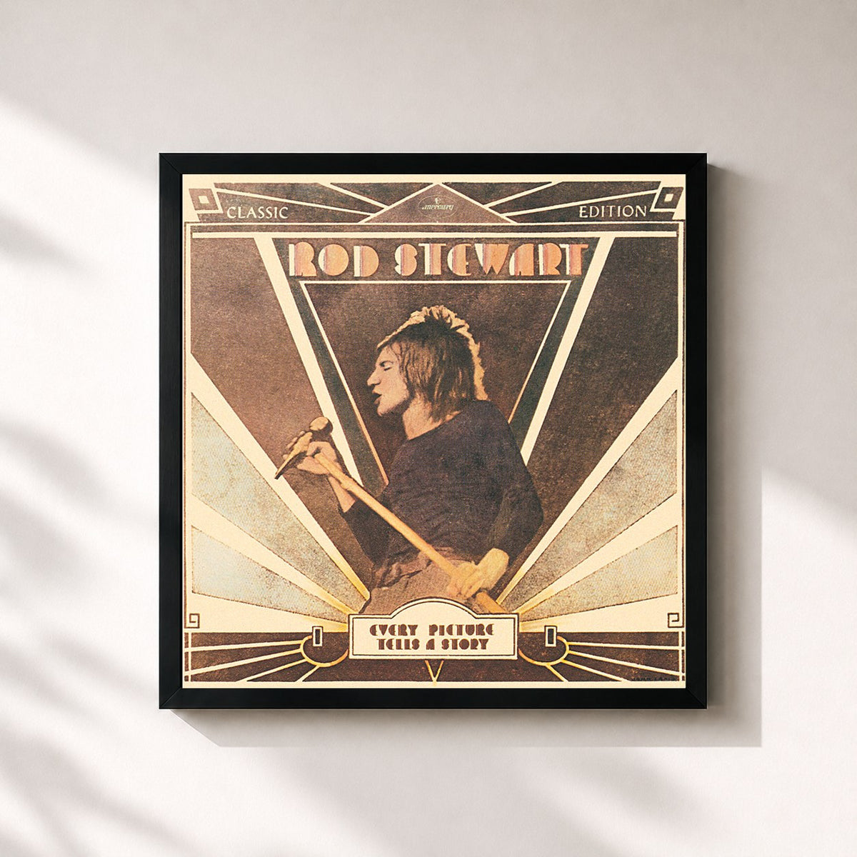 #noir Tableau carré de l'album Every Picture Tells A Story de Rod Stewart, cadre noir 32x32 cm