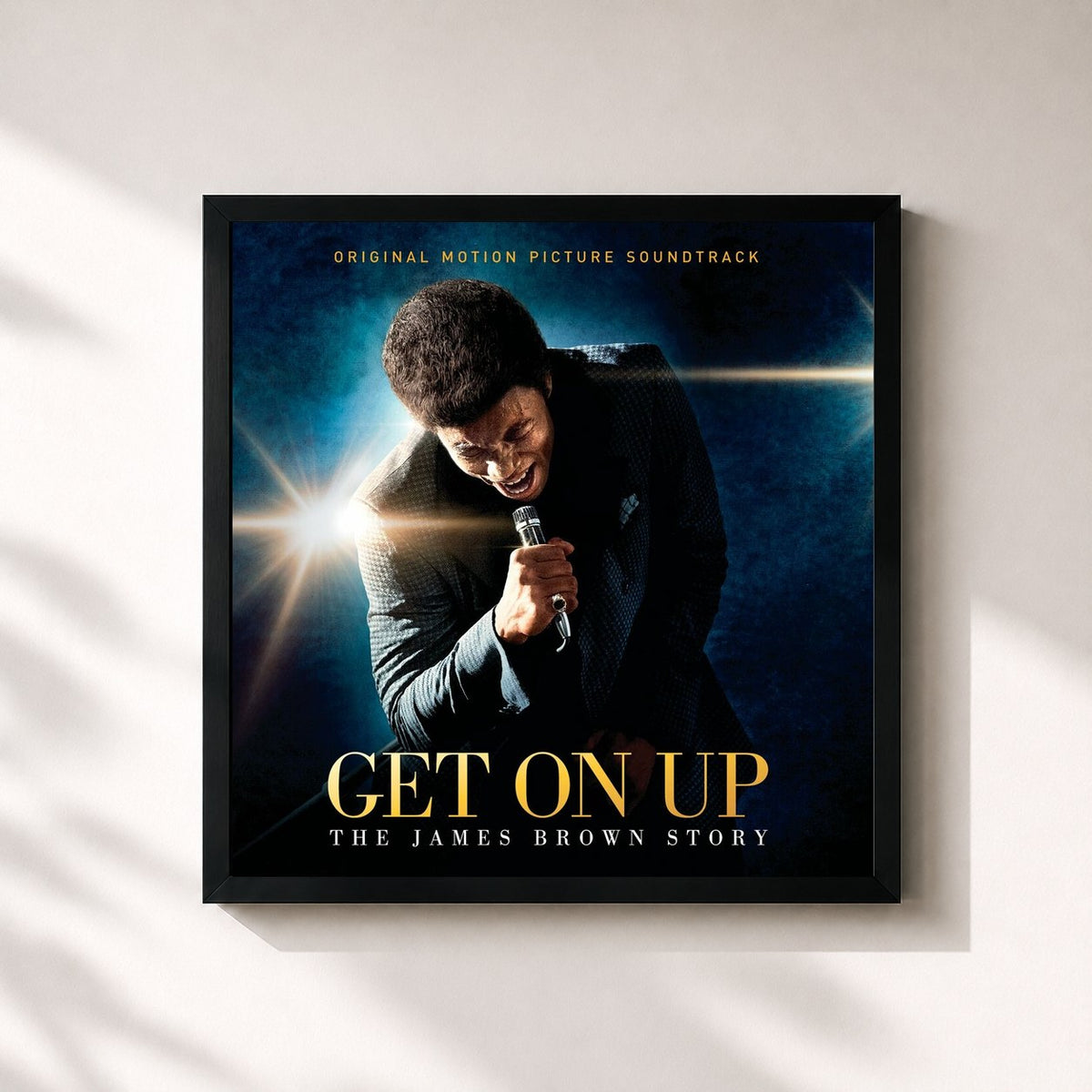 #noir Tableau carré de l'album Get On Up - The James Brown Story de James Brown, cadre noir 32x32 cm