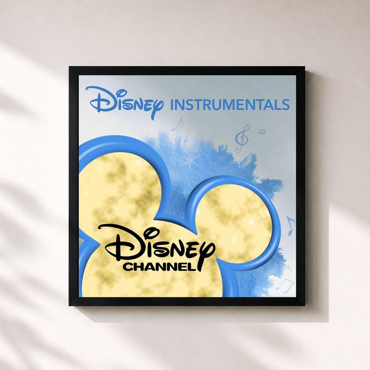 #noir Tableau carré de l'album Disney Instrumentals: Disney Channel de Disney, cadre noir 32x32 cm