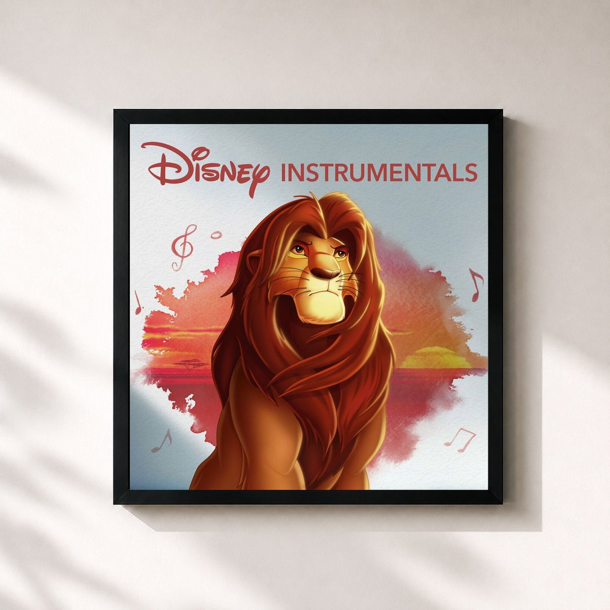 #noir Tableau carré de l'album Disney Instrumentals: The Lion King de Disney, cadre noir 32x32 cm
