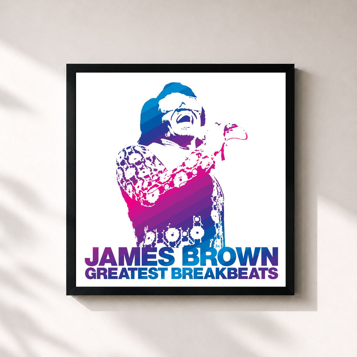 #noir Tableau carré de l'album Greatest Breakbeats de James Brown, cadre noir 32x32 cm
