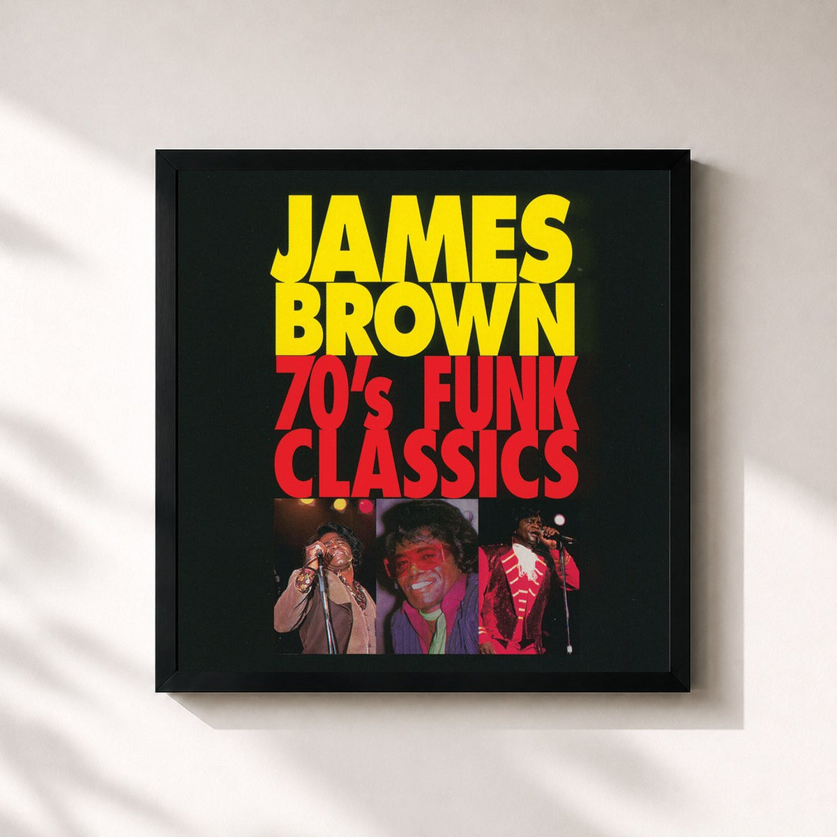 #noir Tableau carré de l'album 70's Funk Classics de James Brown, cadre noir 32x32 cm