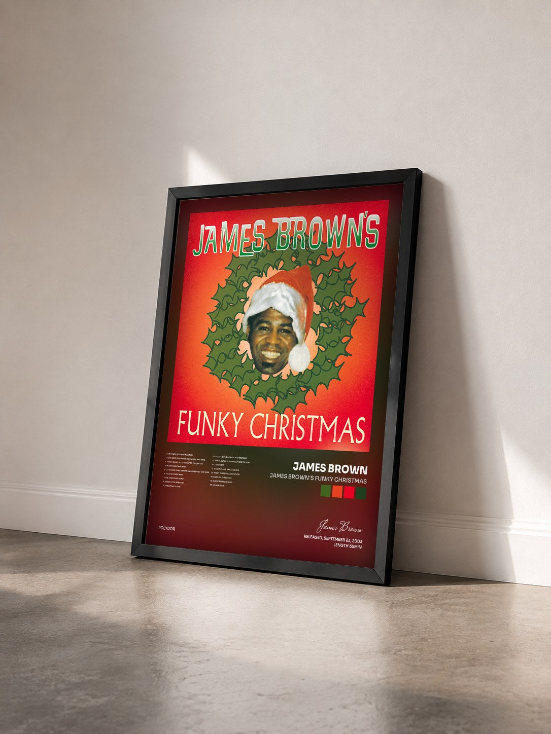 #noir Tableau de l'album James Brown's Funky Christmas de James Brown vu de trois quarts, cadre noir