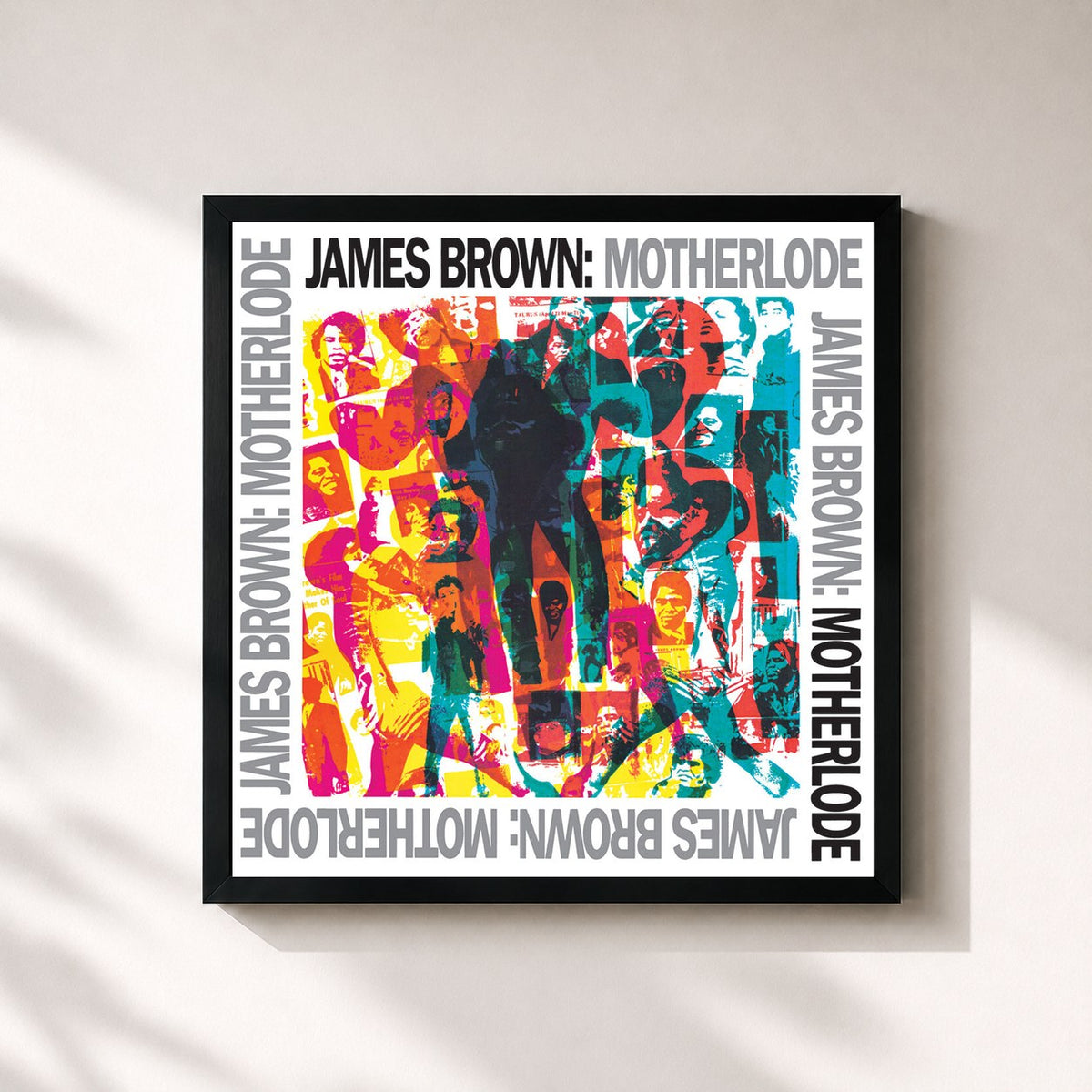 #noir Tableau carré de l'album Motherlode de James Brown, cadre noir 32x32 cm