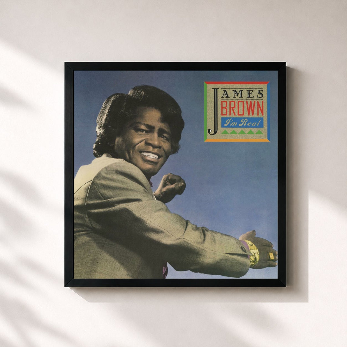 #noir Tableau carré de l'album I'm Real (Expanded) de James Brown, cadre noir 32x32 cm