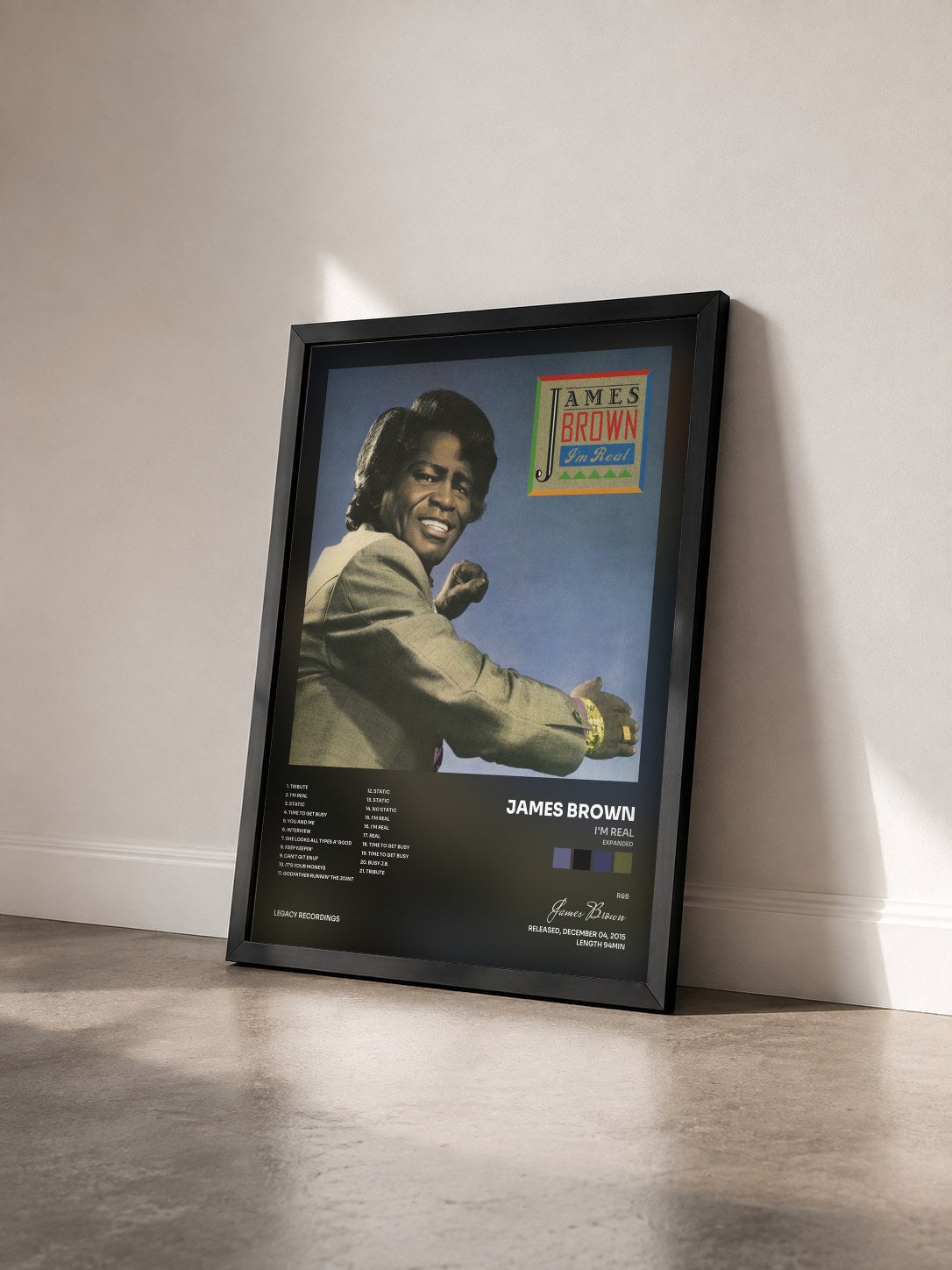 #noir Tableau de l'album I'm Real (Expanded) de James Brown vu de trois quarts, cadre noir