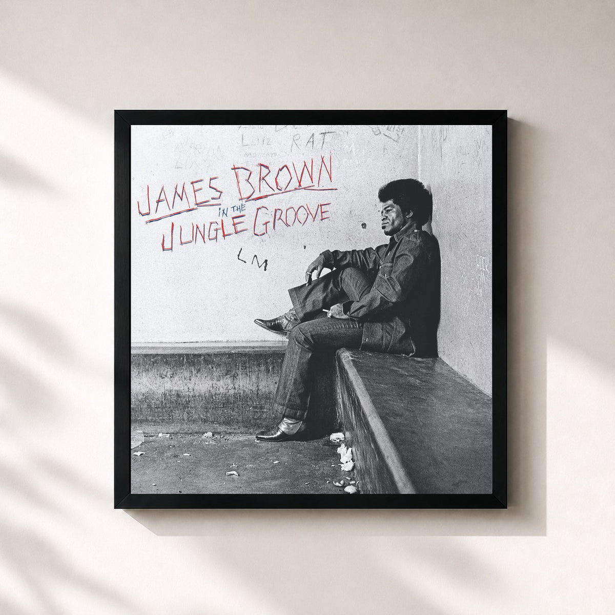 #noir Tableau carré de l'album In The Jungle Groove de James Brown, cadre noir 32x32 cm