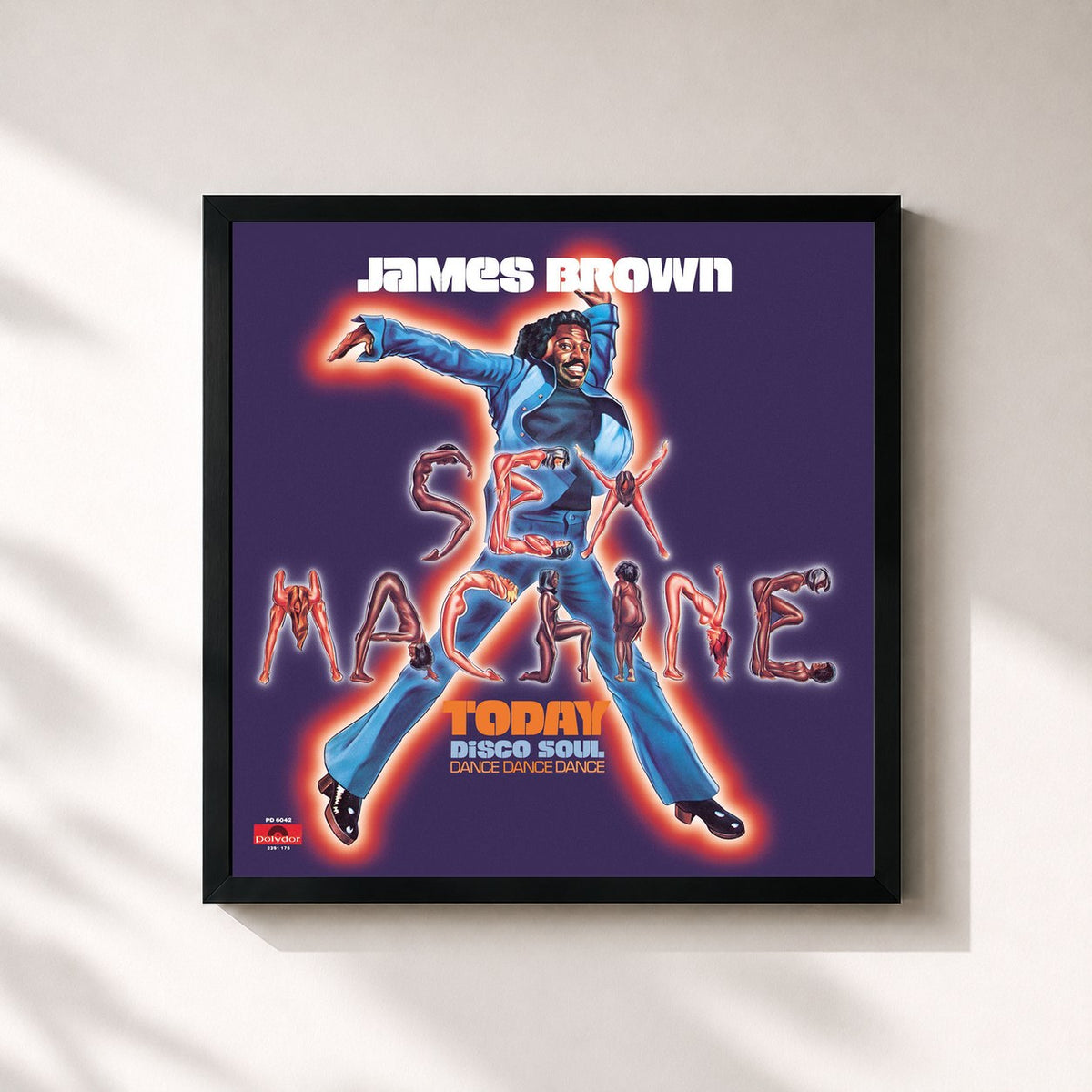 #noir Tableau carré de l'album Sex Machine Today de James Brown, cadre noir 32x32 cm