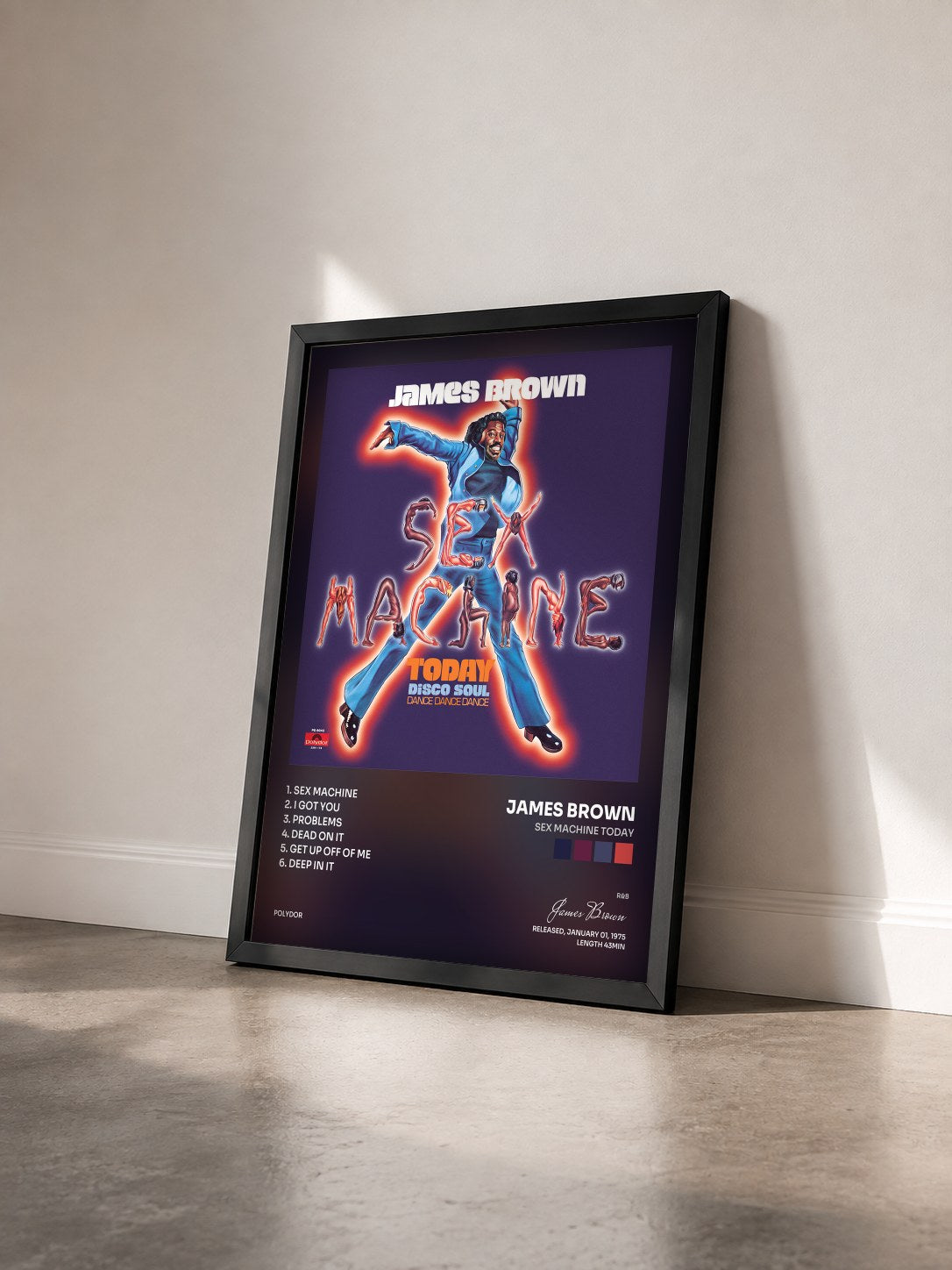 #noir Tableau de l'album Sex Machine Today de James Brown vu de trois quarts, cadre noir