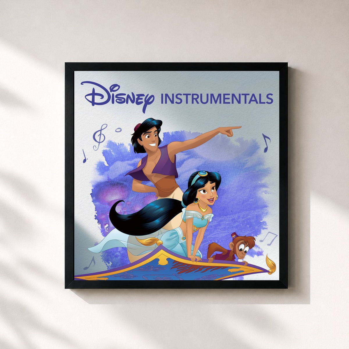 #noir Tableau carré de l'album Disney Instrumentals: Aladdin de Disney, cadre noir 32x32 cm