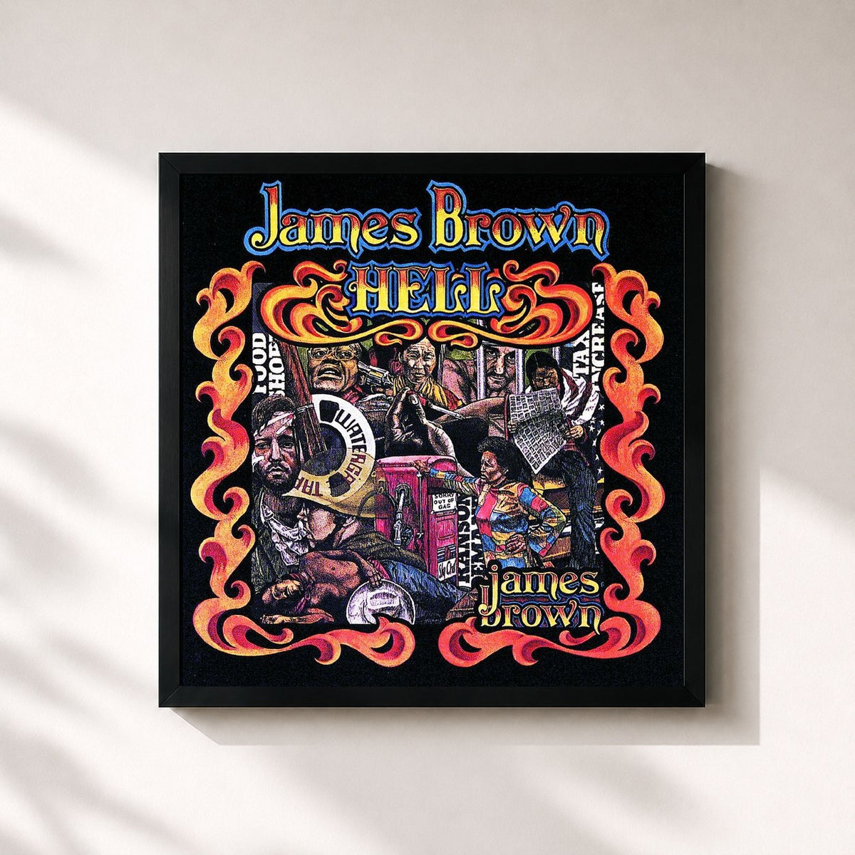 #noir Tableau carré de l'album Hell de James Brown, cadre noir 32x32 cm