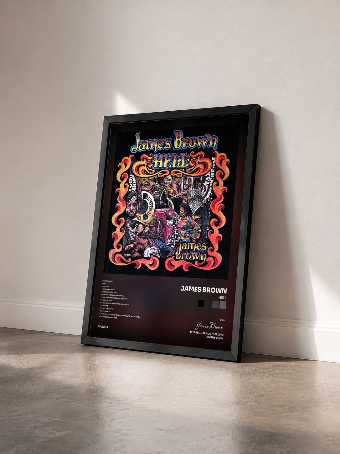#noir Tableau de l'album Hell de James Brown vu de trois quarts, cadre noir