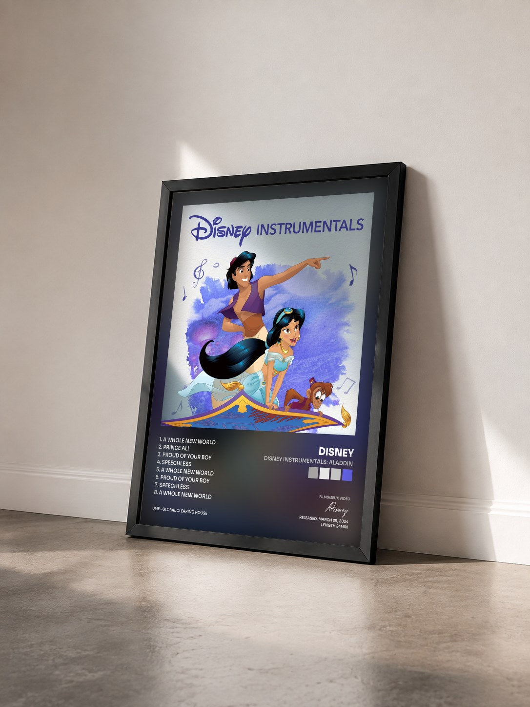 #noir Tableau de l'album Disney Instrumentals: Aladdin de Disney vu de trois quarts, cadre noir