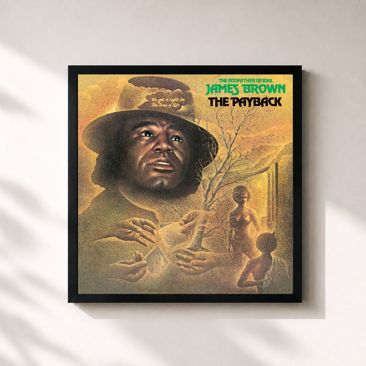 #noir Tableau carré de l'album The Payback de James Brown, cadre noir 32x32 cm
