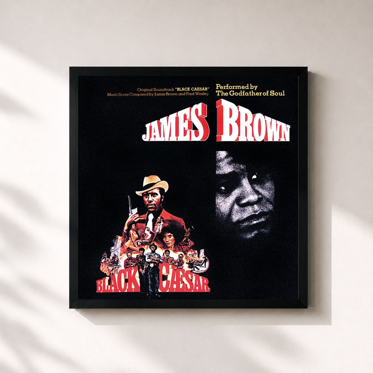 #noir Tableau carré de l'album Black Caesar de James Brown, cadre noir 32x32 cm