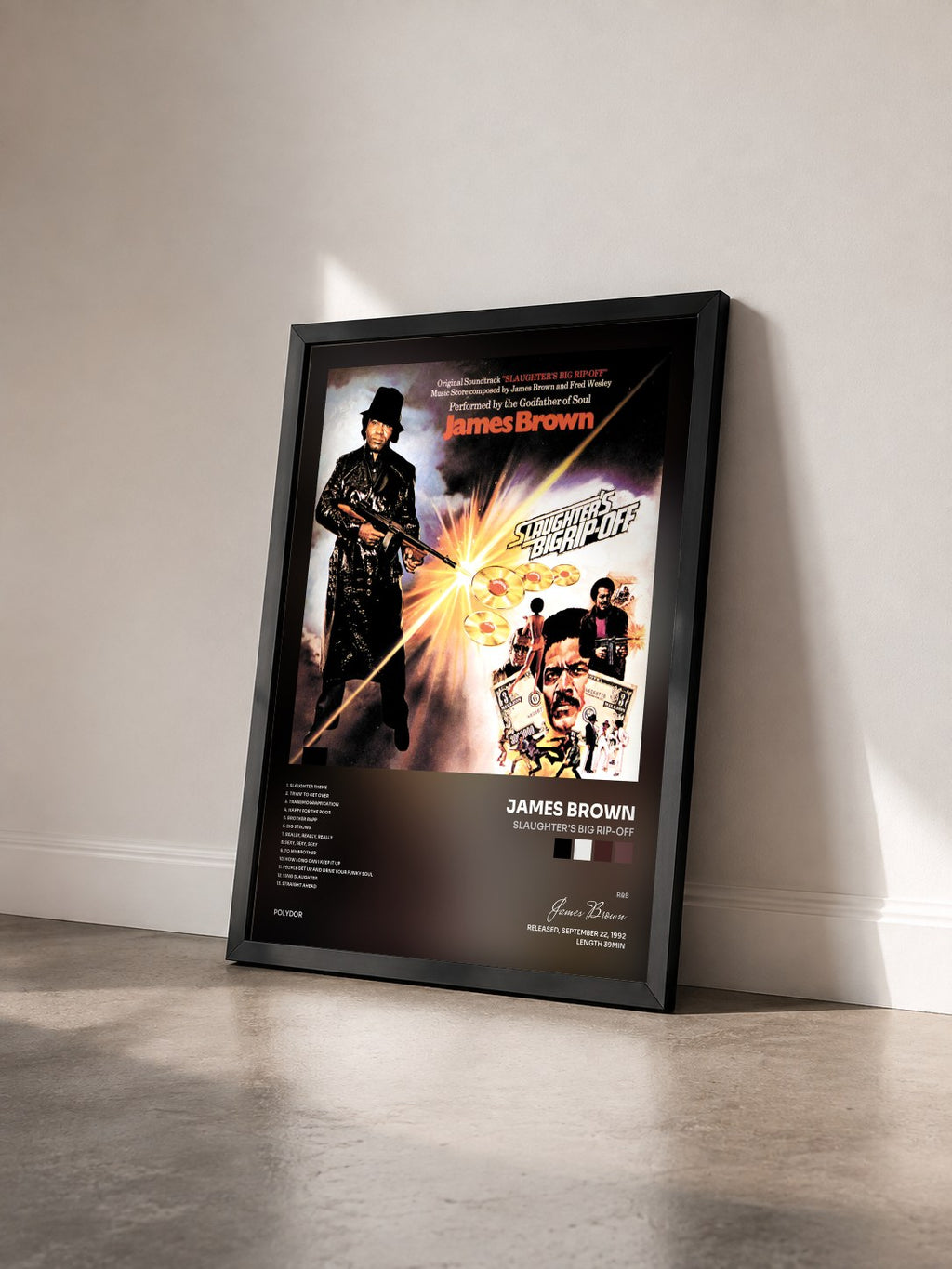 #noir Slaughter's Big Rip-Off de James Brown en lámina enmarcada vista de tres cuartos, marco negro