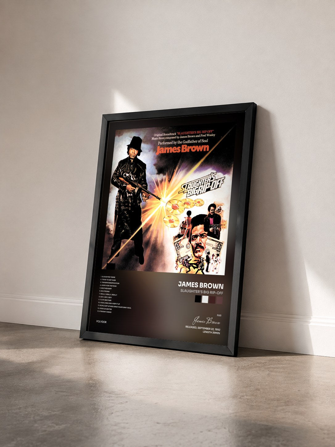 #noir Tableau de l'album Slaughter's Big Rip-Off de James Brown vu de trois quarts, cadre noir