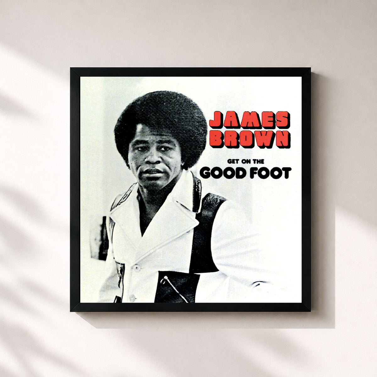#noir Tableau carré de l'album Get On The Good Foot de James Brown, cadre noir 32x32 cm