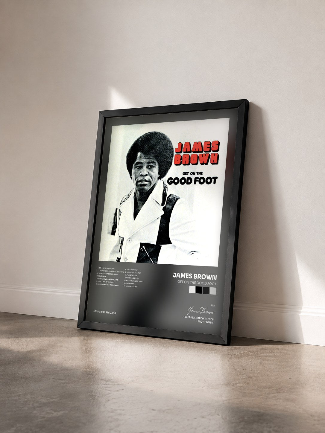 #noir Tableau de l'album Get On The Good Foot de James Brown vu de trois quarts, cadre noir