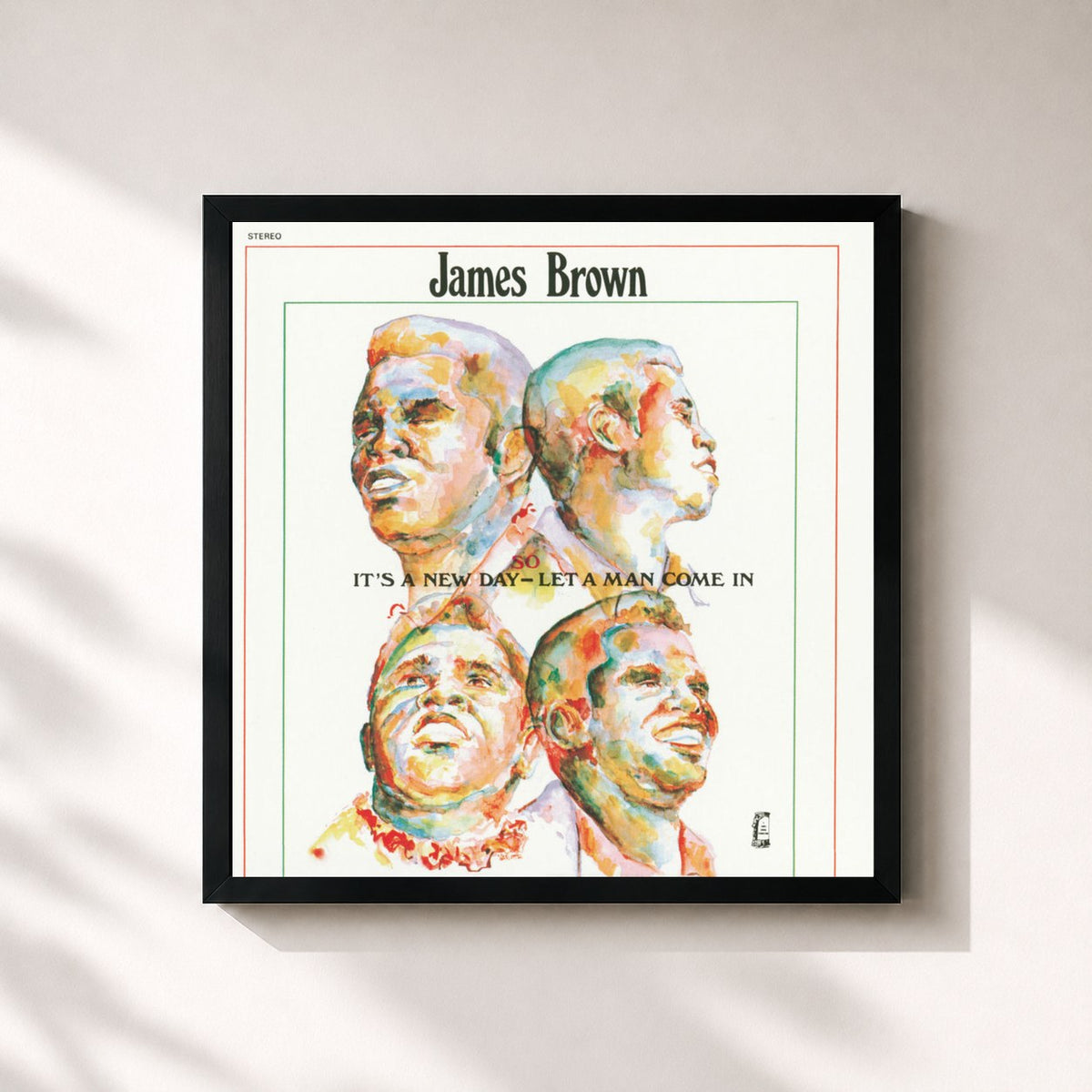 #noir Tableau carré de l'album It's A New Day - Let A Man Come In de James Brown, cadre noir 32x32 cm