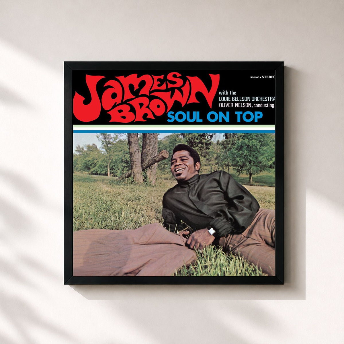 #noir Soul On Top di James Brown in stampa quadrata incorniciata, cornice nera 32x32 cm