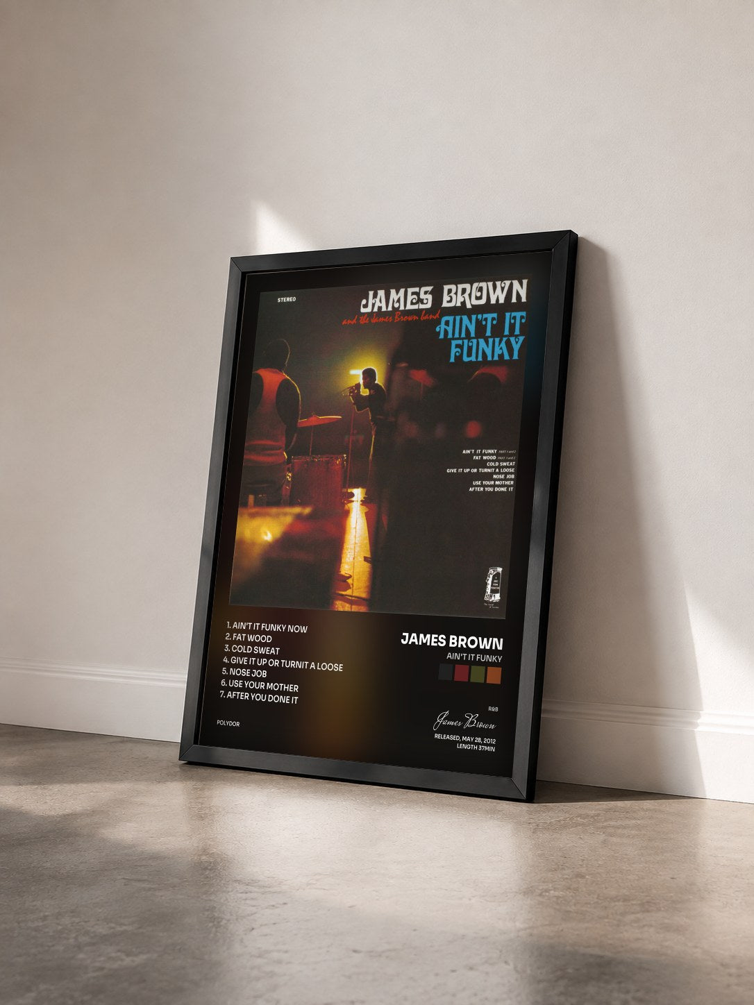 #noir Tableau de l'album Ain't It Funky de James Brown vu de trois quarts, cadre noir