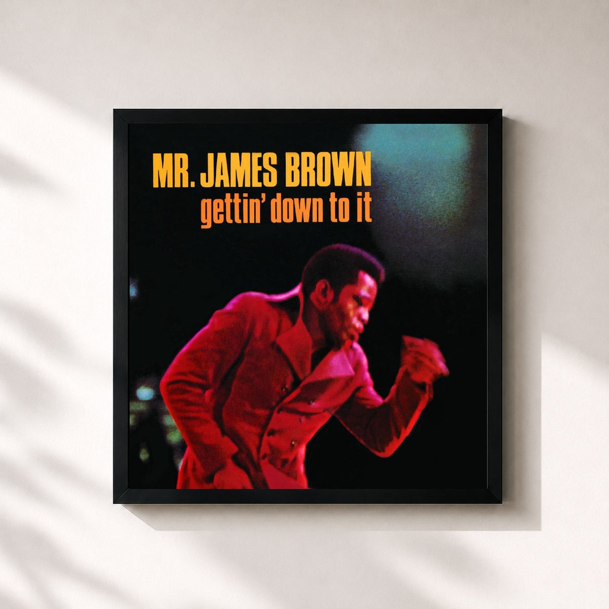 #noir Tableau carré de l'album Gettin' Down To It de James Brown, cadre noir 32x32 cm