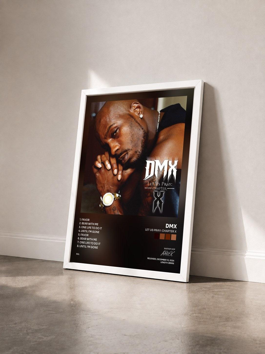 #blanc Tableau de l'album Let Us Pray: Chapter X de DMX vu de trois quarts, cadre blanc