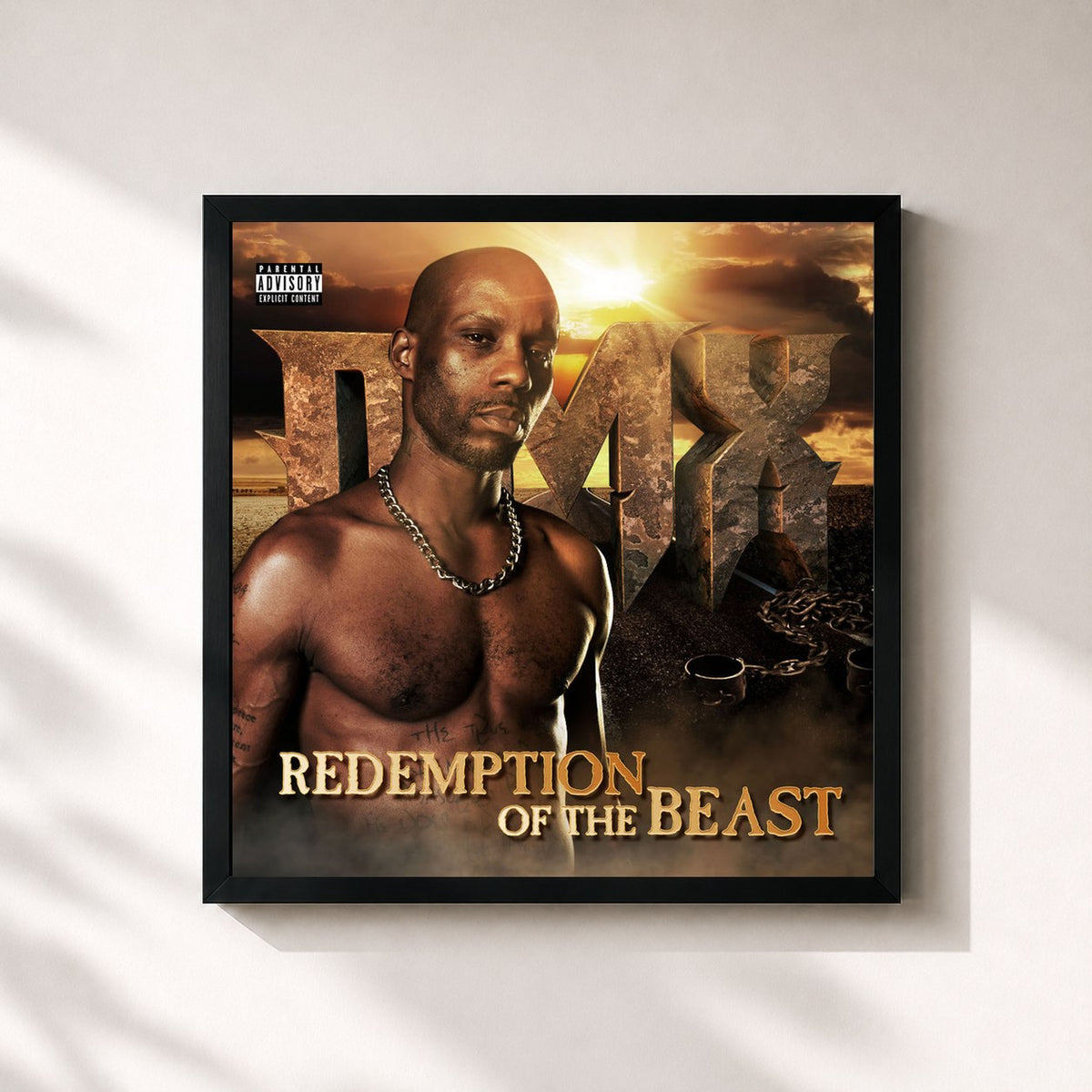 #noir Tableau carré de l'album Redemption of The Beast de DMX, cadre noir 32x32 cm