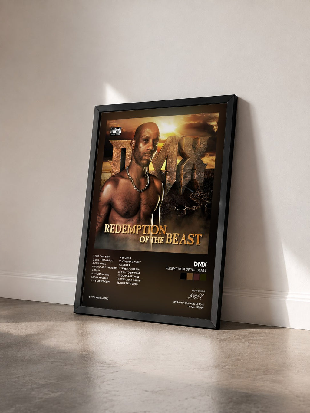 #noir Tableau de l'album Redemption of The Beast de DMX vu de trois quarts, cadre noir