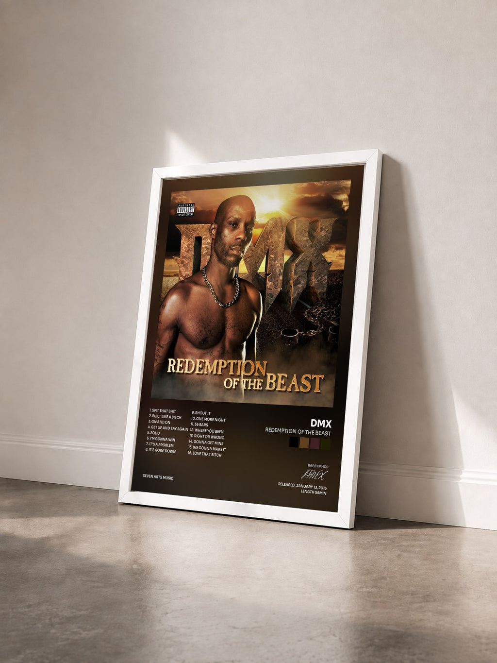 #blanc Tableau de l'album Redemption of The Beast de DMX vu de trois quarts, cadre blanc