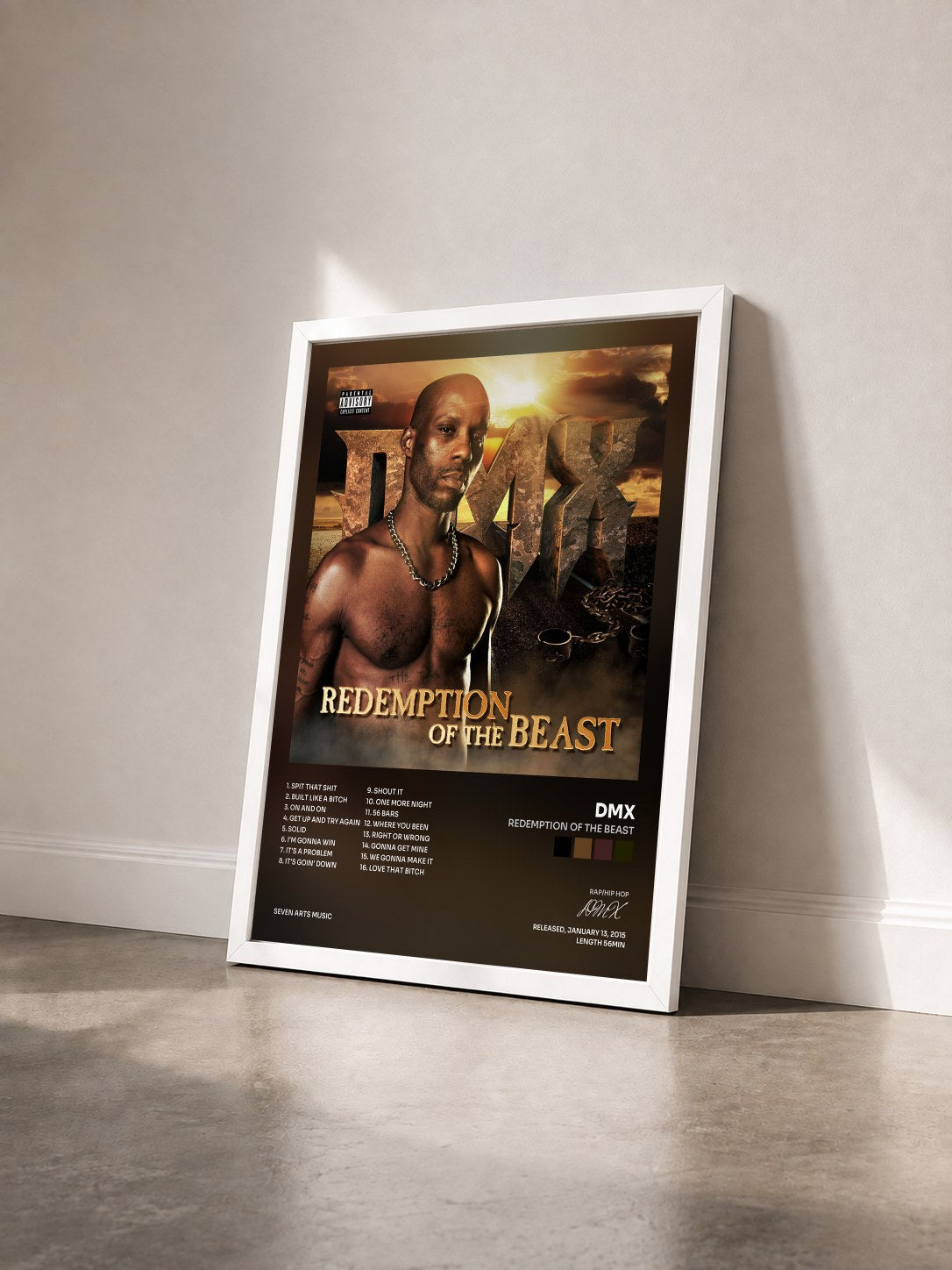 #blanc Tableau de l'album Redemption of The Beast de DMX vu de trois quarts, cadre blanc