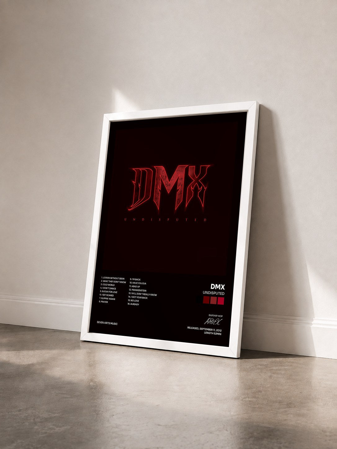 #blanc Tableau de l'album Undisputed de DMX vu de trois quarts, cadre blanc