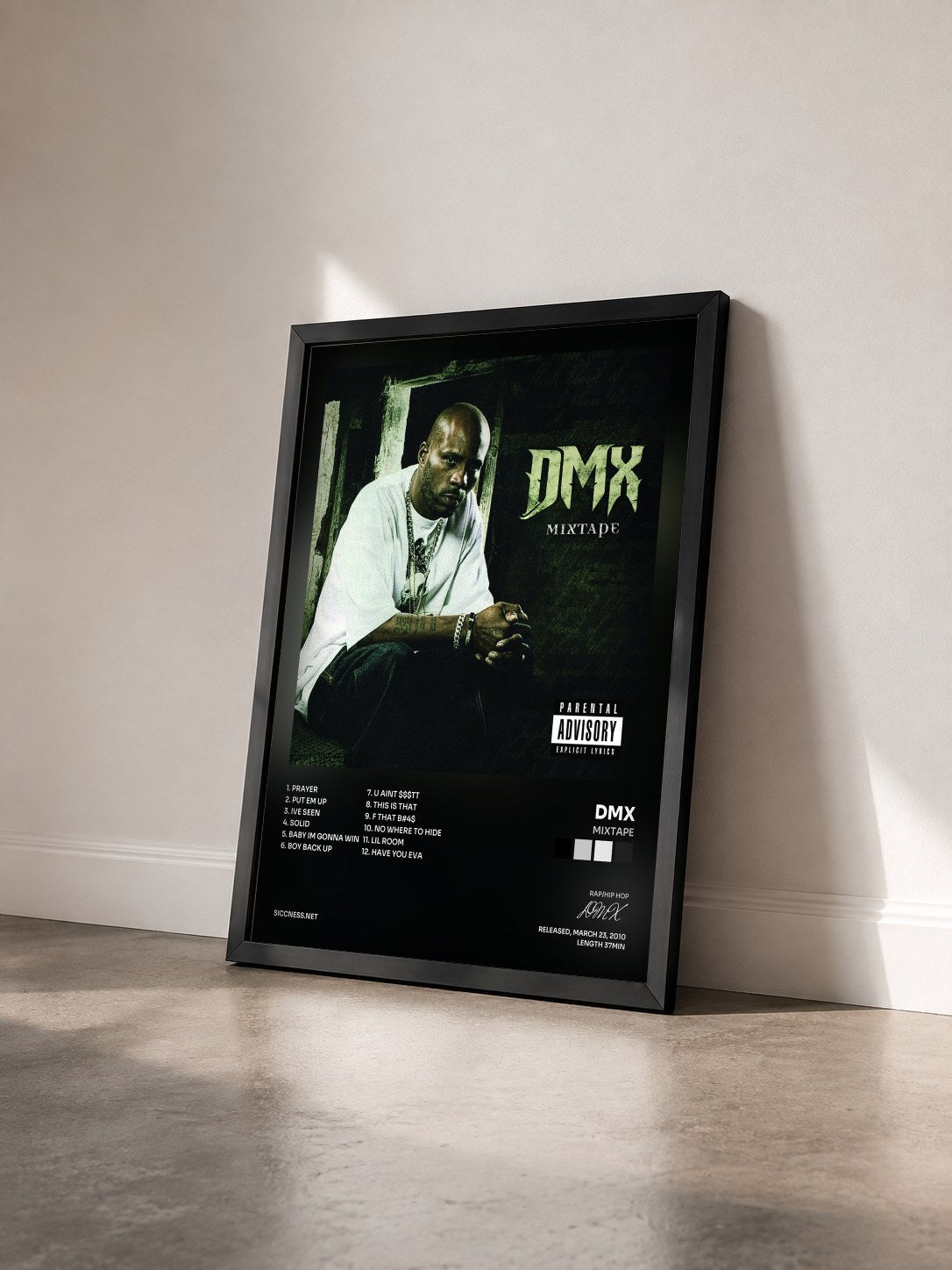 #noir Tableau de l'album Mixtape de DMX vu de trois quarts, cadre noir