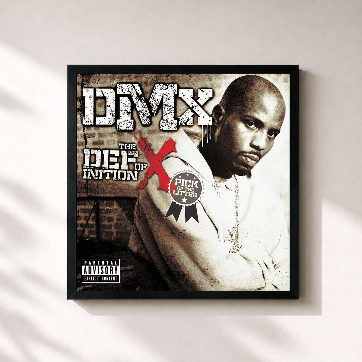 #noir Tableau carré de l'album The Definition Of X: Pick Of The Litter de DMX, cadre noir 32x32 cm