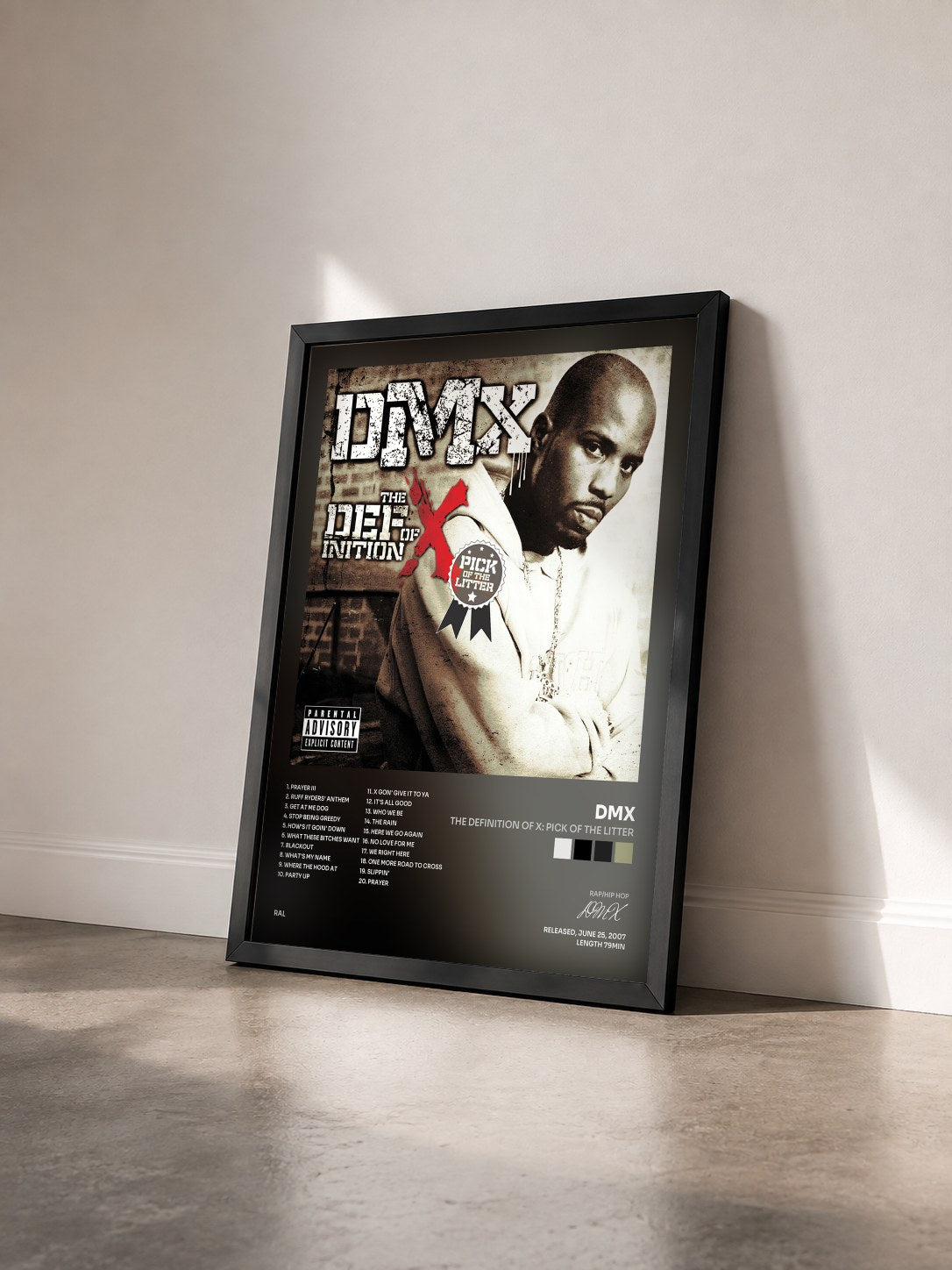 #noir Tableau de l'album The Definition Of X: Pick Of The Litter de DMX vu de trois quarts, cadre noir