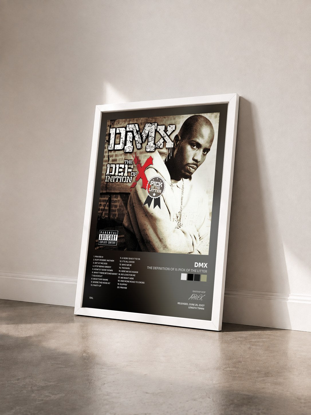 #blanc Tableau de l'album The Definition Of X: Pick Of The Litter de DMX vu de trois quarts, cadre blanc